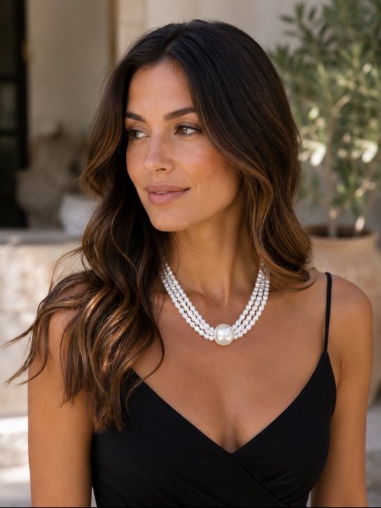 ShopEvelynne Jewelry - ShopEvelynne White Multi-Strand Pearl Necklace with Center Pearl